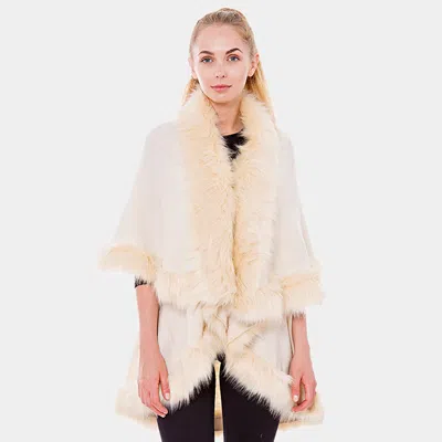Truedames Layered Half Cape Poncho With Fur Trim In White