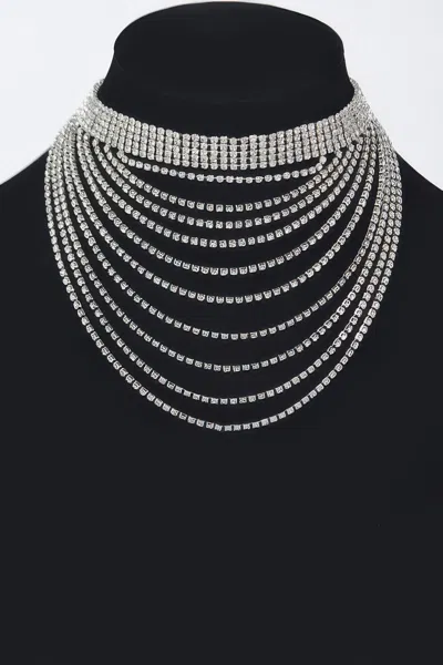 Truedames Layered Rhinestone Elegant Necklace In Silver
