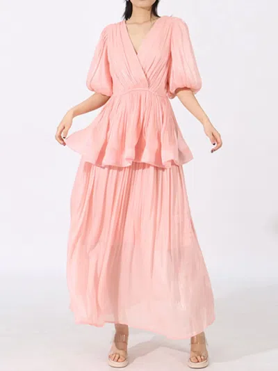 Truedames Layered Surplice Puff Sleeve Maxi Dress In Pink