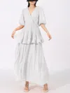 Truedames Layered Surplice Puff Sleeve Maxi Dress In White