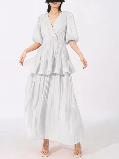 Truedames Layered Surplice Puff Sleeve Maxi Dress In White