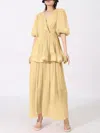 Truedames Layered Surplice Puff Sleeve Maxi Dress In Yellow