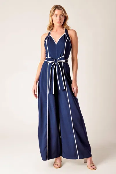 Truedames Layton Navy Woven Jumpsuit In Blue