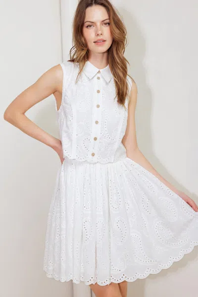 Truedames Leaf Kiss White Woven Eyelet Mini Dress