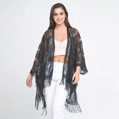 Truedames Leaf Lace Cover Up Kimono Poncho In Silver