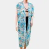 Truedames Leaf Pattern Short Sleeve Long Cardigan In Blue