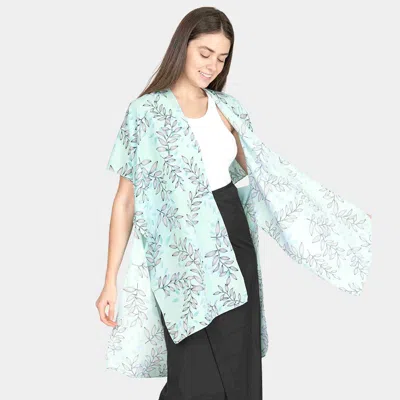 Truedames Leaf Patterned 28" X 34" Cover Up Kimono Poncho In Green