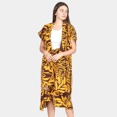 Truedames Leaf Patterned 28" X 34" Cover Up Kimono Poncho In Multi