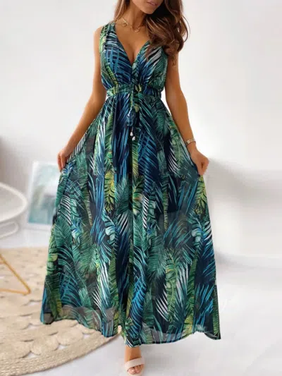 Truedames Leaf Print Sleeveless Maxi Dress In Multi