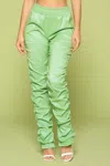 Truedames Leather Pu Ruched Pants In Green