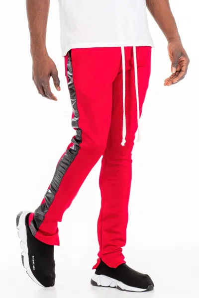Truedames Leather Tape Track Pants In Red
