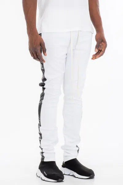 Truedames Leather Tape Track Pants In White