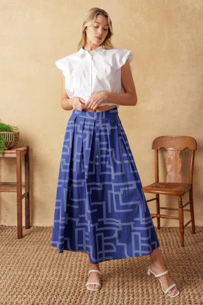 Truedames Leaves Of Tomorrow Woven Midi Skirt In Blue