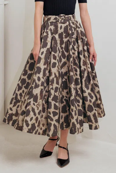 Truedames Leo Lover Woven Full Midi Skirt In Brown