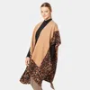 Truedames Leopard Border Cozy Kimono Poncho In Brown