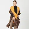 Truedames Leopard Border Cozy Kimono Poncho In Yellow