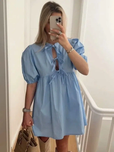 Truedames Leopard Bow Tie Front Dress In Blue