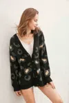 Truedames Leopard Button Down Cardigan In Black