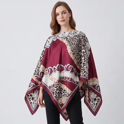 Truedames Leopard Chain Print Scarf Poncho In Brown