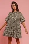 Truedames Leopard Denim Dress With Back Contrast Tie Detail In Black