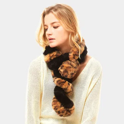 Truedames Leopard Faux Fur Twisted Pull Through Scarf In Brown