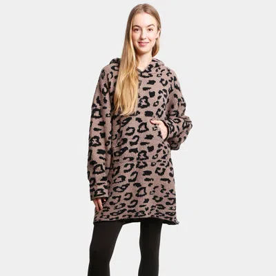 Truedames Leopard Hooded Wearable Blanket In Brown