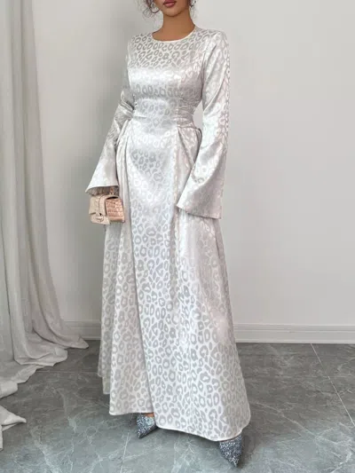 Truedames Leopard Lace Up Long Sleeve Maxi Dress In Gray