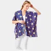 Truedames Leopard Pattern Daisy Flower Print Cover Up Kimono Poncho In Purple