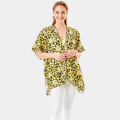 TRUEDAMES LEOPARD PATTERN DAISY FLOWER PRINT COVER UP KIMONO PONCHO