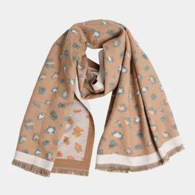 Truedames Leopard Pattern Fringe Oblong Scarf In Brown