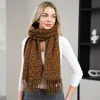 Truedames Leopard Pattern Fringe Winter Scarf In Brown
