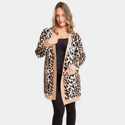 Truedames Leopard Pattern Pocket Cardigan In Brown