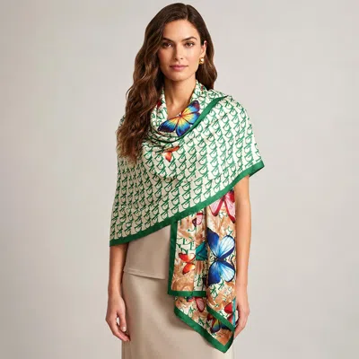 Truedames Leopard Pattern Printed Oblong Silky Satin Scarf Shawl In Green