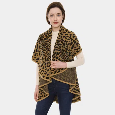 Truedames Leopard Pattern Soft Shawl Vest In Brown
