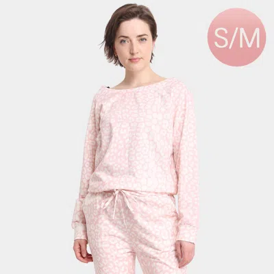 Truedames Leopard Patterned Boat Neck Loungewear Sweatshirts Top In Pink