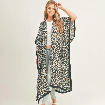 Truedames Leopard Patterned Cover Up Kimono Poncho In Animal Print