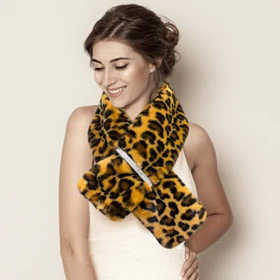 Truedames Leopard Patterned Faux Fur Bling Pull Through Scarf In Animal Print