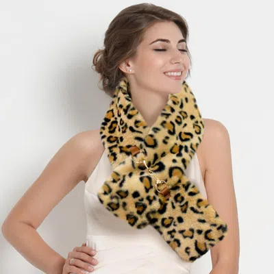 Truedames Leopard Patterned Faux Fur Leather Pull Through Scarf In Brown