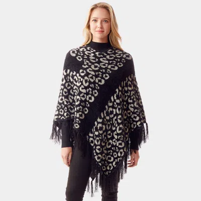 Truedames Leopard Patterned Poncho In Black