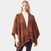 Truedames Leopard Patterned Soft Fuzzy Ruana Poncho In Brown