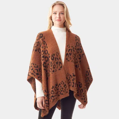TRUEDAMES LEOPARD PATTERNED SOFT FUZZY RUANA PONCHO