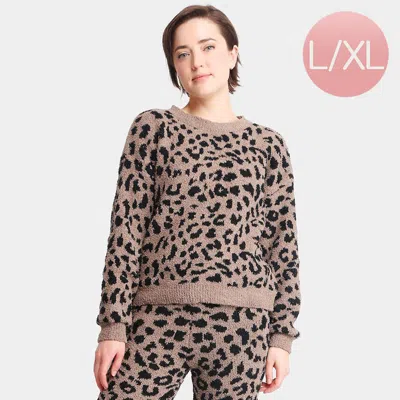 Truedames Leopard Patterned Soft Loungewear Sweater Top In Animal Print