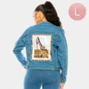 Truedames Leopard Patterned Stiletto Heel Back Accented Denim Jacket In Blue