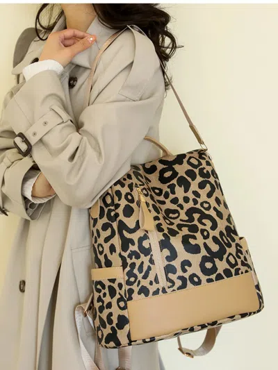 Truedames Leopard Print Backpack Bag In Brown