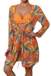 Truedames Leopard Print Bikini Kimono Three Pieces Swimsuit In Orange