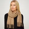 Truedames Leopard Print Fringe Scarf In Sand
