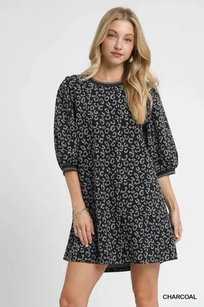 Truedames Leopard Print Jacquard Mini Dress In Gray