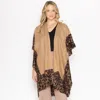 Truedames Leopard Border Cozy Kimono Poncho In Brown