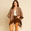 Truedames Leopard Print Open Front Fringe Hem Kimono Poncho In Brown