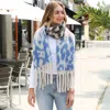 Truedames Leopard Print Oversized Fringe Chunky Oblong Scarf In Blue